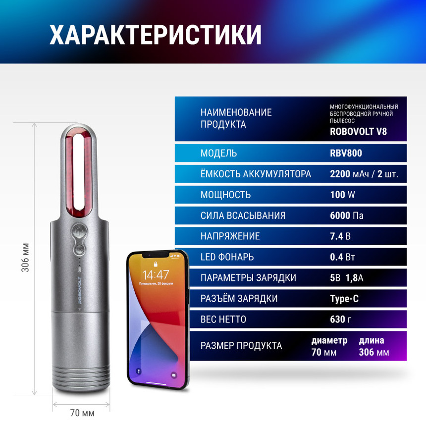 Пылесос беспроводной ROBOVOLT V8 RBV800