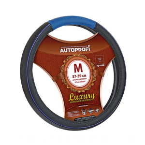 Кожаная оплётка руля AUTOPROFI AP-1080 BK/BL (M)