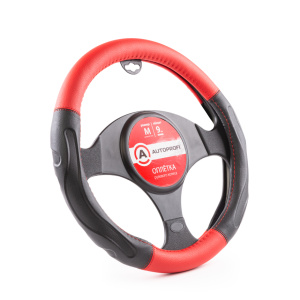 Оплётка руля AUTOPROFI из экокожи AP-1946 BK/RD (M)