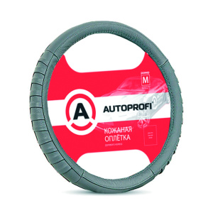 Кожаная оплётка руля AUTOPROFI AP-470 D.GY (M)