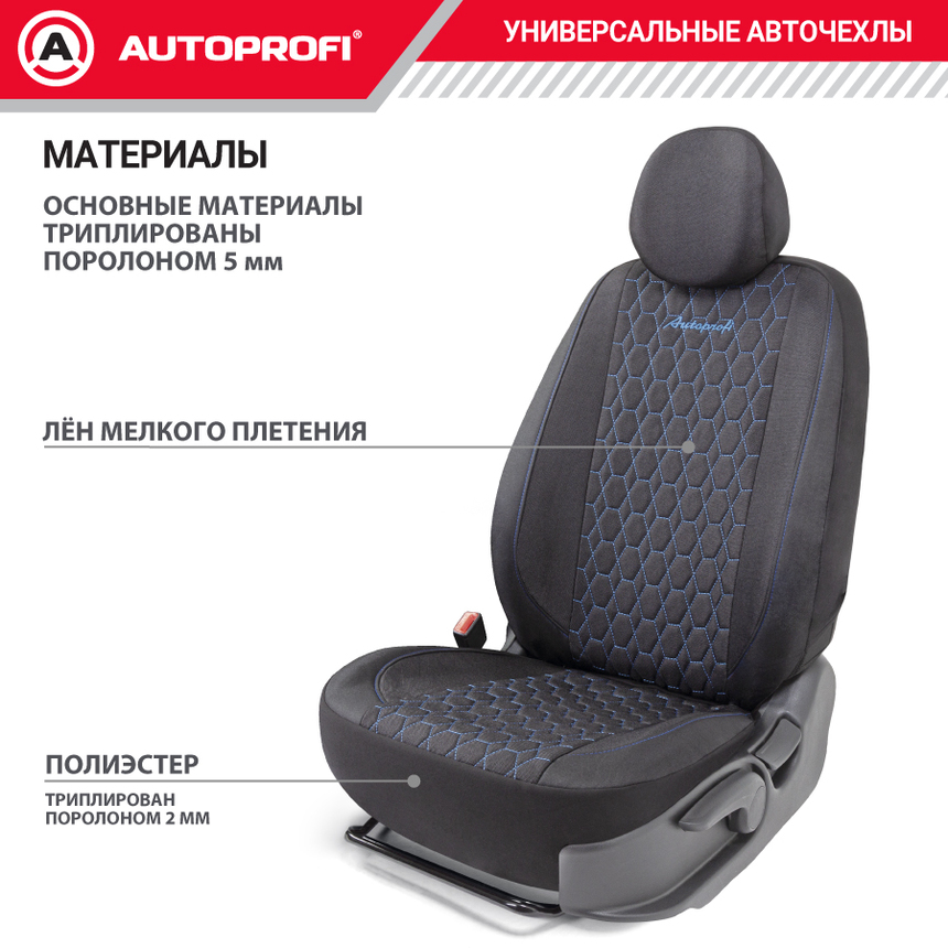 Комплект чехлов на сиденья VERONA, материал лён VER-0405 BK/BL