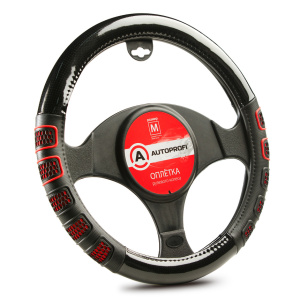 Оплётка руля AUTOPROFI экокожа AP-2051 BK/RD (M)